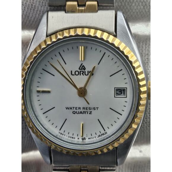 Vintage Lorus V827 Ladies President Style Fluted Bezel Day Date NOS New Battery - Picture 1 of 11